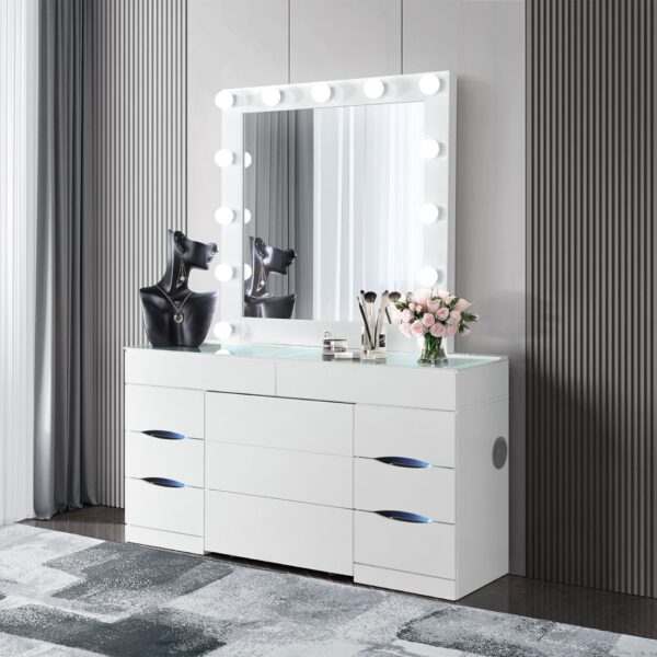 Elisa - Vanity Set With Stool And LED Lights - White