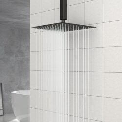 Square Rainfall Shower Head Wall Or Ceiling Mounted, Modern Bathroom Fixture - Matte Black
