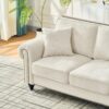 3 And 2 Seater Sofa With Rolled Arms And Nailhead Trim Upholstered Couch With Legs - Beige - Image 11