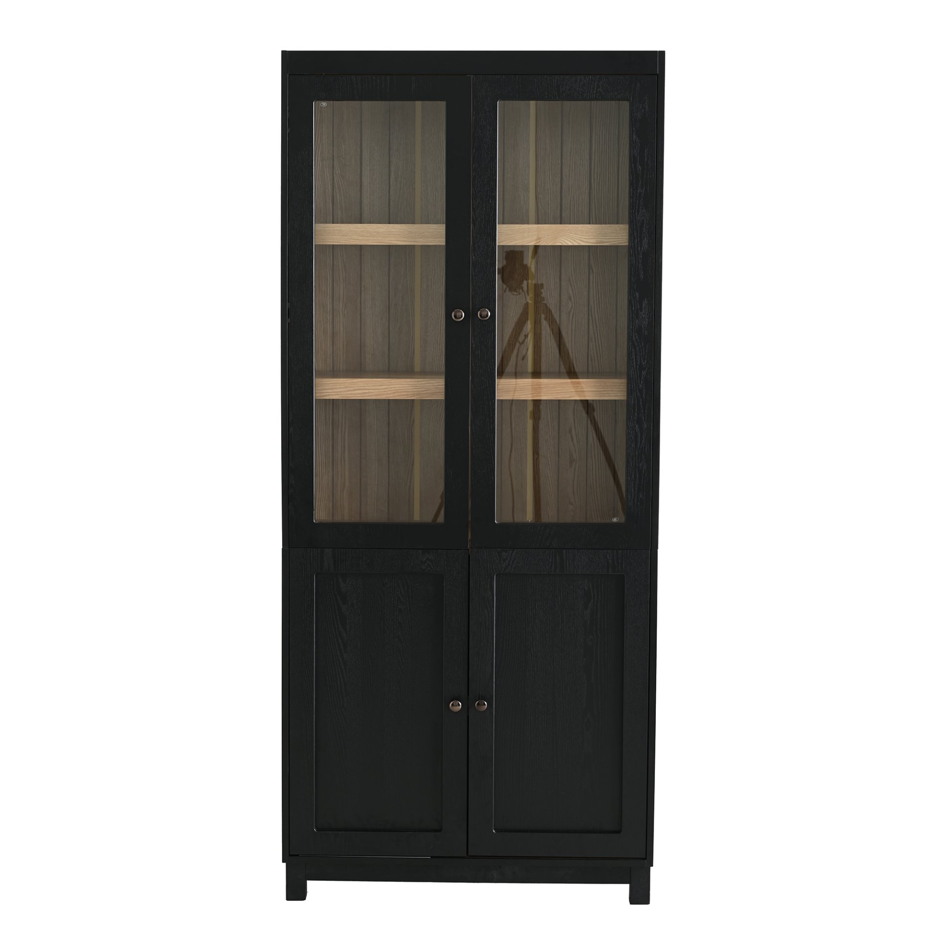 Mid Century Modern Style Tall Display Cabinet With Glass Doors For Collectibles - Black - Image 18
