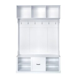 Hall Tree With 6 Hooks, Coat Hanger, Entryway Bench, 3 In 1 Design, A Spacious Drawer For Entrance, Living Room - White