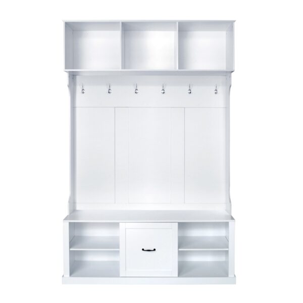 Hall Tree With 6 Hooks, Coat Hanger, Entryway Bench, 3 In 1 Design, A Spacious Drawer For Entrance, Living Room - White