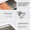 27" X 19" X 10" Undermount Workstation Kitchen Sink With Single Bowl And Accessories, - Brushed Nickel - Image 6