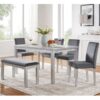 6 Pieces Wooden Dining Table Set, Wooden Dining Table With 4 Upholstered Chairs And Bench For 6 People - Silver Gray - Image 4