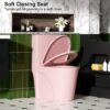 Fan Shaped Design 1 Piece Toilet With Elongated Bowl And Soft Close Seat, Dual Flush 1.1 / 1.6 Gpf - Pink Flower - Image 11