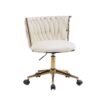 Office Desk Chair, Upholstered Home Office Desk Chairs With Adjustable Swivel Wheels, Ergonomic Office Chair For Living Room, Bedroom, Office, Vanity Study - Beige - Image 6