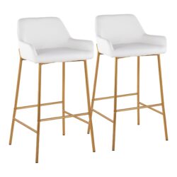 Daniella - Contemporary Glam Fixed Height Bar Stool (Set of 2) - Gold / White