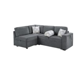 Convertible Sectional Sofa Bed Shaped Sofa With Dual Pull Out Sleepers, Flip Top Table, USB Ports, Cup Holder & Storage - Dark Gray