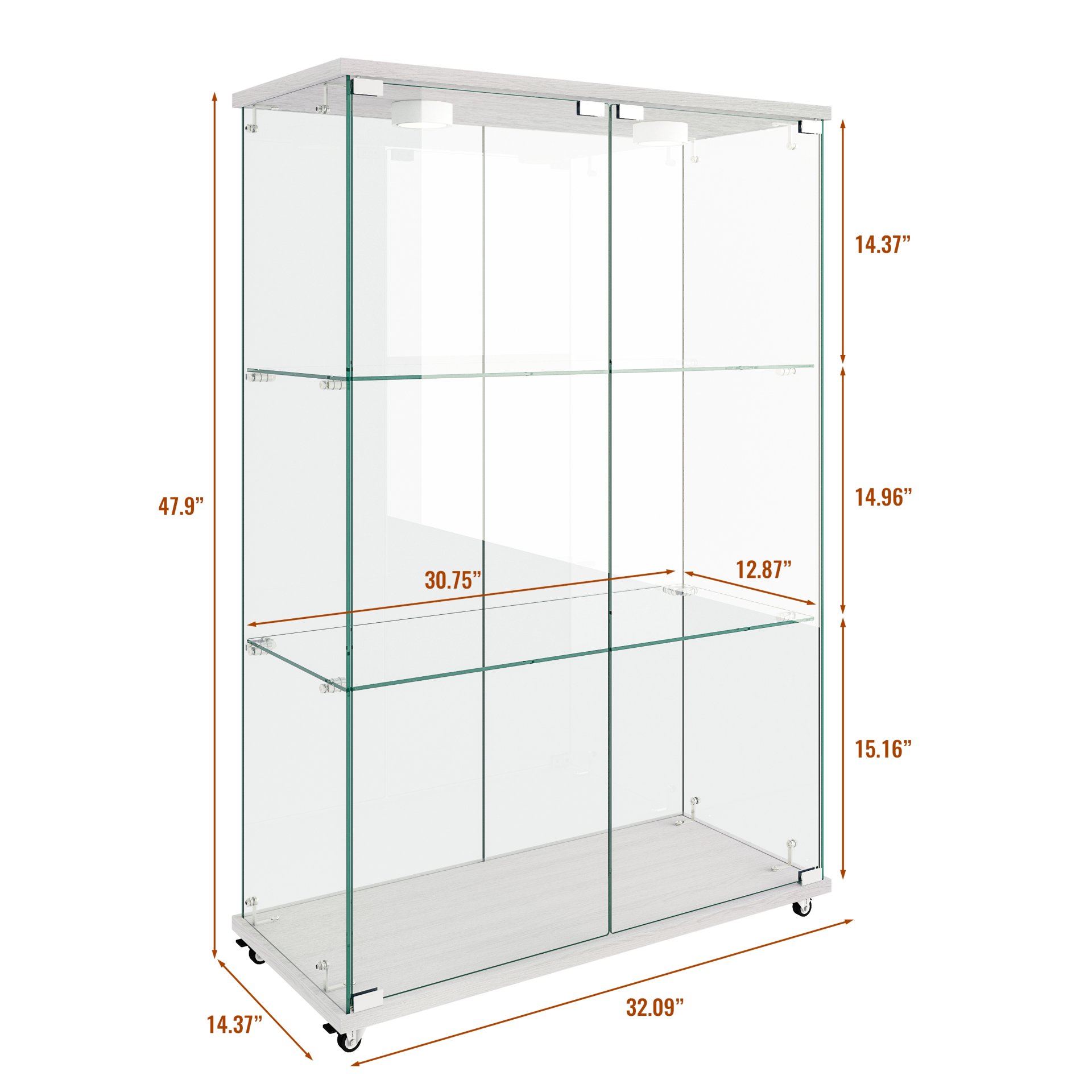Modern Display Cabinet With LED Lights, Tempered Glass 2 Door Storage Case With 3 Shelves For Living Room - Transparent - Image 3
