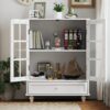Buffet Cabinet With Double Glass Doors And Drawer, Storage Sideboard Cupboard For Living Room - White - Image 18