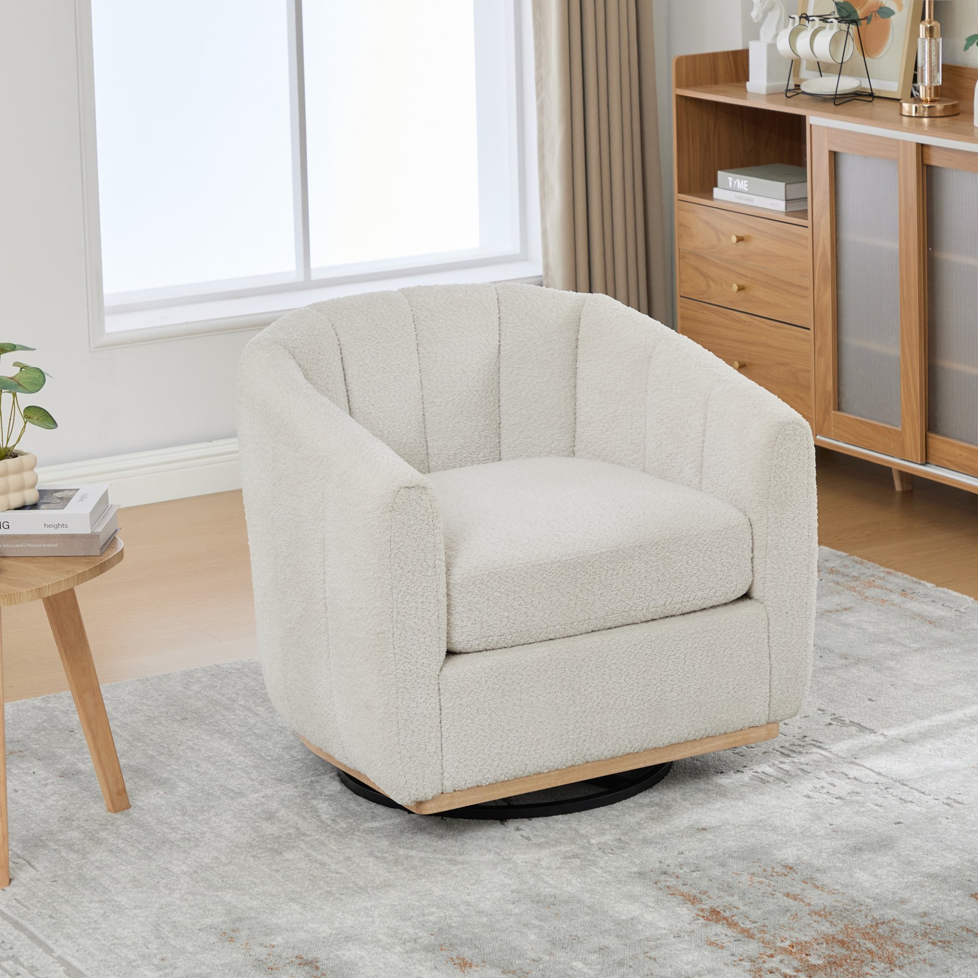 360° Swivel Pumpkin Shape Club Armchair - Ivory - Image 4