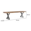 Farmhouse Design Acacia Wood Dining Bench With X Shaped Metal Legs - Brown / Chrome - Image 3