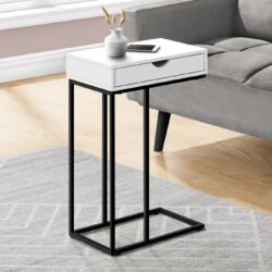 Accent Table, C - Shaped Contemporary And Modern - White