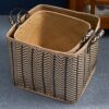 Square Palm Leaf Woven Wicker Storage Basket With Handles (Set of 2) - Back / Brown - Image 6