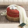 Yolanda - Round Upholstered Accent Ottoman - Red Gold Damask / Gold - Image 7