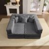 Oversized Upholstered Sectional Sofa Couch Set, Modular L Shaped Floor Sofa Set With 6 Pillows For Living Rooms - Dark Gray - Image 9