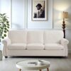 Soft Sofa, Upholstered 3 Seater Couch, Loose Back Cushions And Turned Legs - Ivory - Image 5