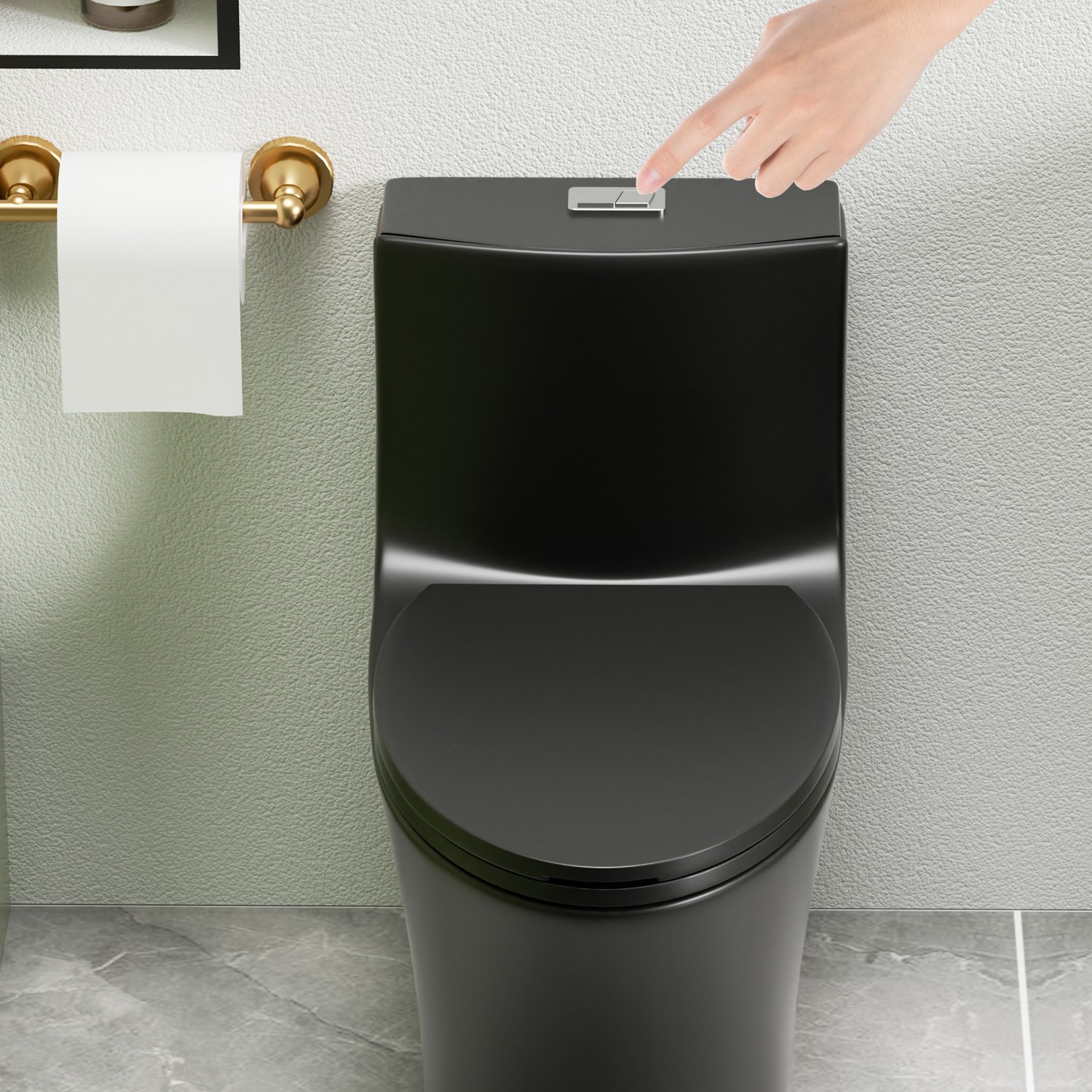 1 Piece Toilet With Dual Flush And Soft Closing Seat - Matte Black - Image 8