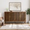 Grille Striped Sideboard Buffet Cabinet With Storage, Multifunctional Accent For Dining Room, Living Room - Walnut - Image 4