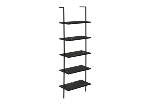 Bookshelf, Bookcase, Etagere, Ladder, 5 Tier, For Office, Marble Look Contemporary & Modern - Black