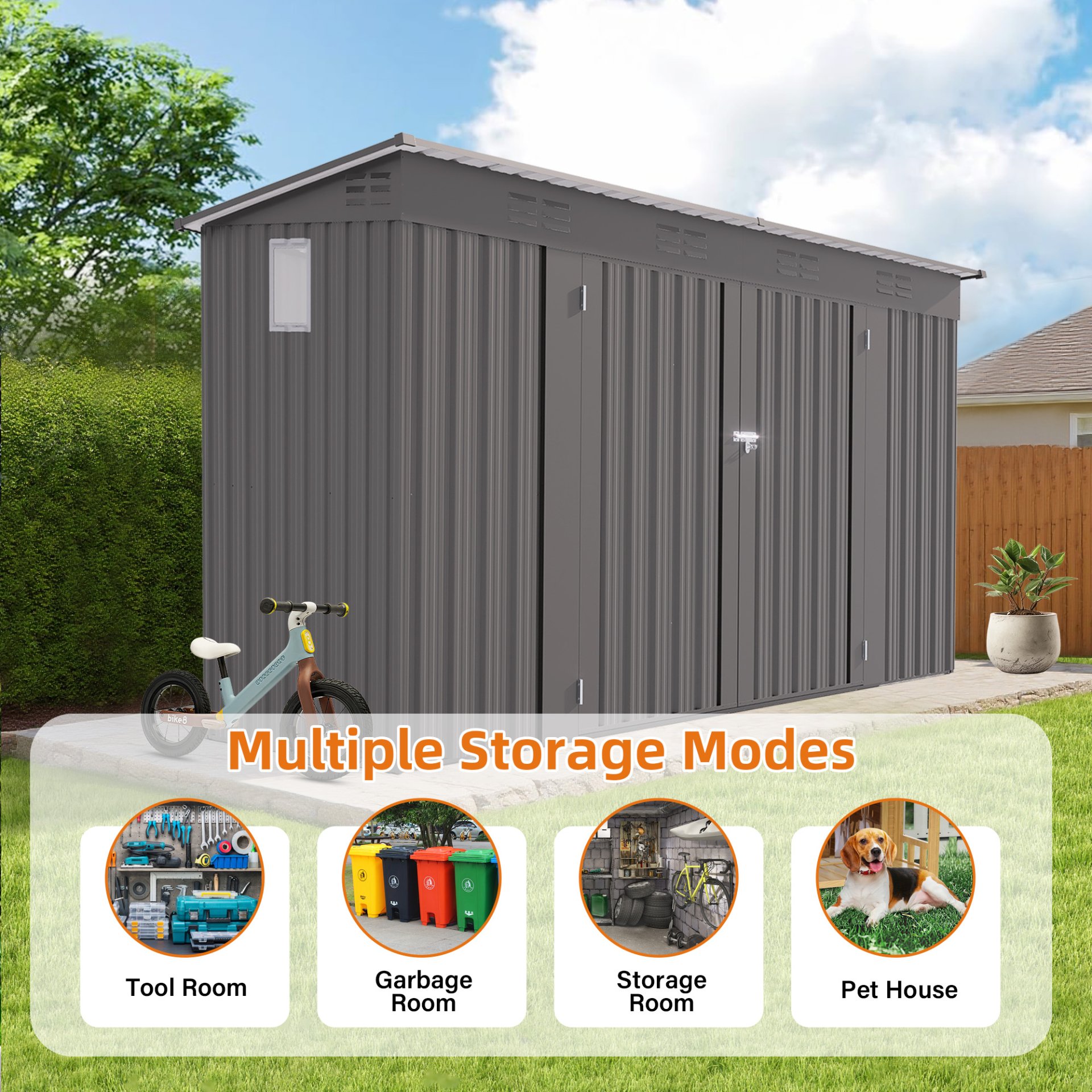 Outdoor Storage Shed 4 X 9 Ft With Sloping Roof And Vents For Garden And Patio - Gray - Image 8
