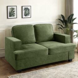 Modern Loveseat, Comfortable 2 Seater Couch With Deep Seating And High Density Foam, Loose Back Cushions, Wide Arms - Green