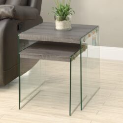 Accent Nesting Table Clear Tempered Glass For Living Room (Set of 2) - Taupe
