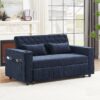 Pull Out Sofa Bed Convertible Couch Loveseat Sofa Modern Sleeper Sofa With Adjustable Backrest For Living Room - Blue - Image 10