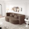 Modern Floor Sofa With 2 Pillows, Convertible Teddy Fabric Foam Filled Sleeper Sofa Bed, Full Size Folding Mattress For Living Room Guest Bed, Playroom, No Assembly Required - Brown - Image 6