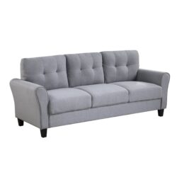Modern Living Room Sofa Linen Upholstered Couch Furniture For Home Or Office - Light Gray / Blue
