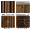 Grille Striped Sideboard Buffet Cabinet With Storage, Multifunctional Accent For Dining Room, Living Room - Walnut - Image 6