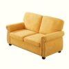 Soft Loveseat, Upholstered 2 Seater Couch, Loose Back Cushions And Turned Legs - Mustard Yellow - Image 3