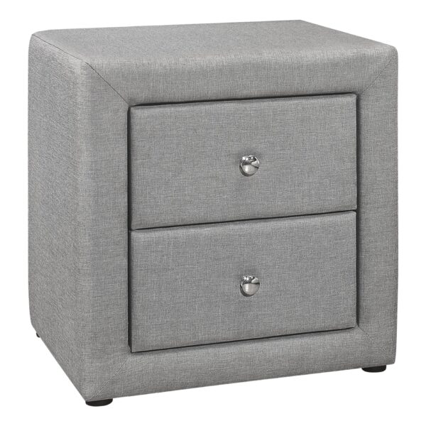 Nightstand, Storage Drawer, Upholstered, Elegant Design, Transitional - Gray