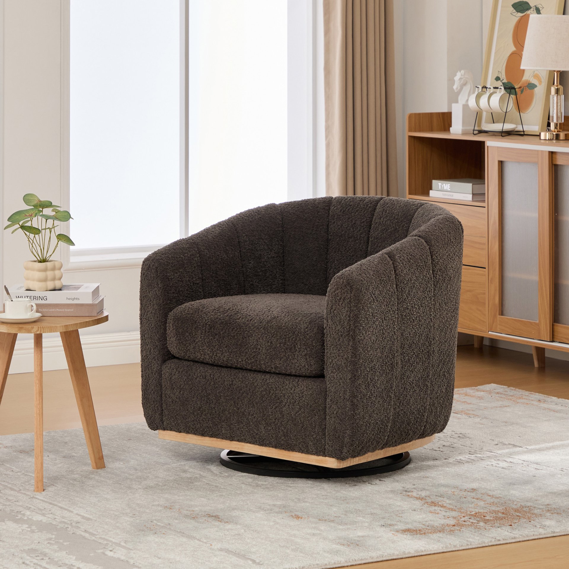 360° Swivel Pumpkin Shape Club Armchair - Charcoal - Image 4