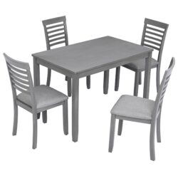 5 Pieces Modern Dining Set, Rectangular Wooden Dining Table With 4 Upholstered Chairs For Kitchen, Dining Room - Gray