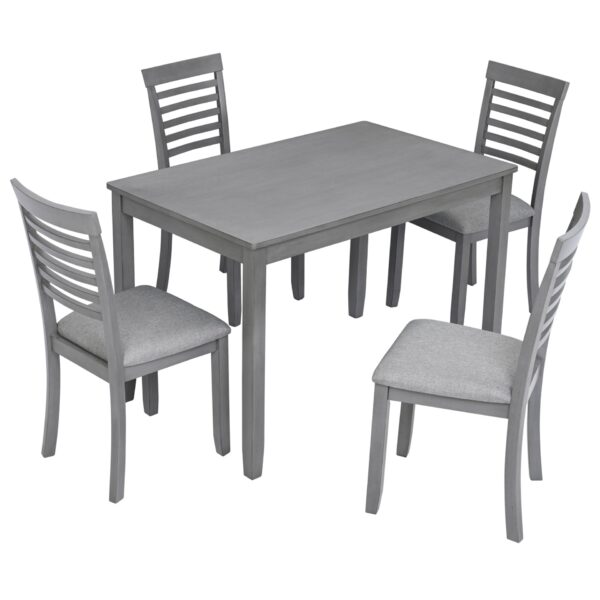 5 Pieces Modern Dining Set, Rectangular Wooden Dining Table With 4 Upholstered Chairs For Kitchen, Dining Room - Gray