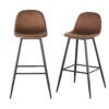 Bar Stools (Set of 2) Velvet Barstool Modern Counter Bar Height Chair With Back, Sturdy Metal Legs & Footrests, Island Stool For Kitchen Bar - Brown - Image 18