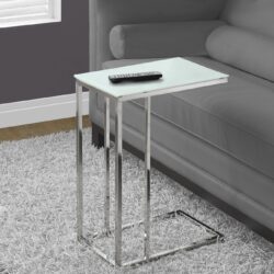 C-Shaped Accent Table Tempered Glass For Living Room - Chrome