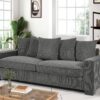 Luxe Corduroy Sofa With 5 Matching Toss Pillows, Sleek Design, Spacious And Comfortable 3 Seater Couch - Gray - Image 8