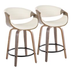 Symphony - Mid-Century Modern Fixed Height Counter Stool With Swivel With Round Footrest (Set of 2) - Light Gray / White