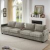 Modern 4 Seater Corduroy Sofa Couch With USB Ports, Hidden Storage Arms, And Flip Top Cup Holders - Brown - Brown - Image 7