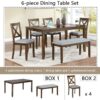 6 Pieces Kitchen Dining Set, Rectangular Wooden Dining Table With 4 Upholstered Chairs And A Bench, Dining Table Set For 6 People - Walnut - Image 5