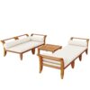 6 Piece Patio Sofa Set, Acacia Wood Outdoor Modular Sectional Garden Furniture Set L Shaped Conversation Set, Convertible Daybed With Tea Table, Ottoman, 5 Cushions And Pillows - Teak / Beige - Image 12