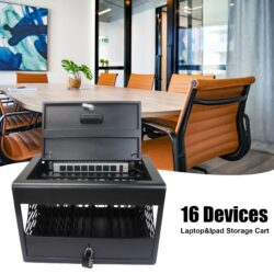 16 Bay Charging Cabinet For Laptop book, Locking Charging Station - Black