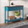 Farmhouse Style Console Table With 2 Drawers And Bottom Storage Shelf, Pagoda - Blue - Image 5