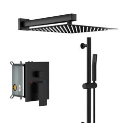 Shower System With Adjustable Slide Bar And Wall Mounted Square Shower Head - Matte Black