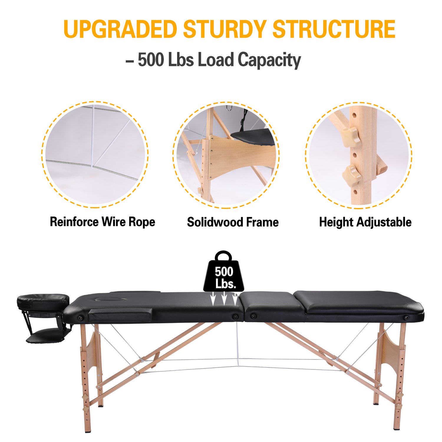 Massage Table Portable Massage Bed Lash Bed With Carrying Case Spa Table Height Adjustable, Salon Bed Face Cradle Bed - Black - Image 11