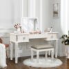 Elegant Mirrored Vanity Desk Set With Drawers And Flip Up Mirror, Silver Finish, Glass And Wood - White - Image 4