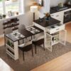 Extendable Kitchen Island With Slide Out Table And Storage Racks For 2 - 6 Person, Power Outlet, Bar, Prep Station - Creamy White / Walnut - Image 2