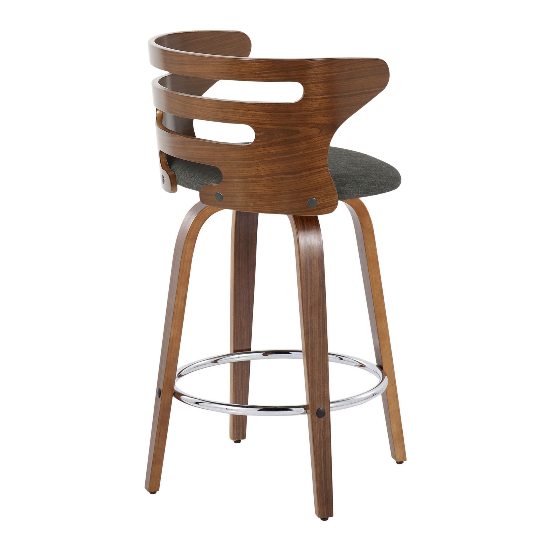 Cosini - Mid-Century Modern Fixed Height Barstool With Swivel With Round Footrest (Set of 2) - Walnut / Charcoal - Image 4
